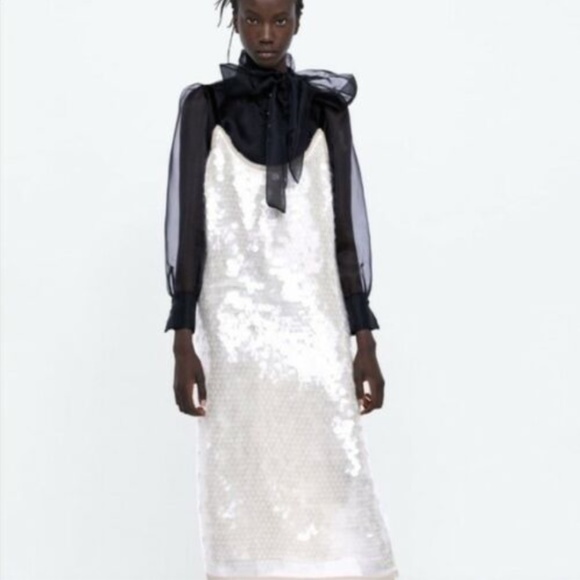 BLOGGER FAVE 🪩 Perfect Party Dress | Zara Full Sequined Cream Midi Dress - Picture 4 of 14